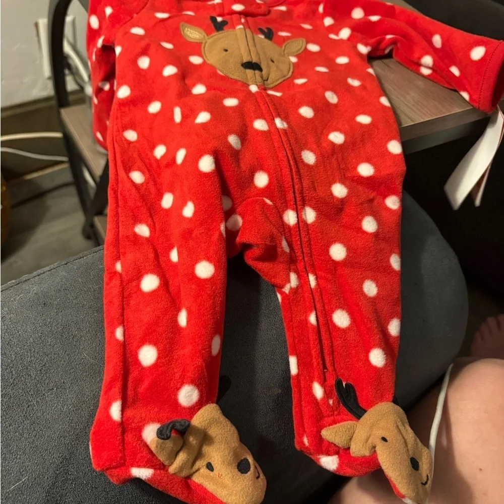 Carter's Red Polka Dot Reindeer Footie